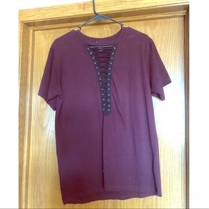 Maroon Lace Up Tee